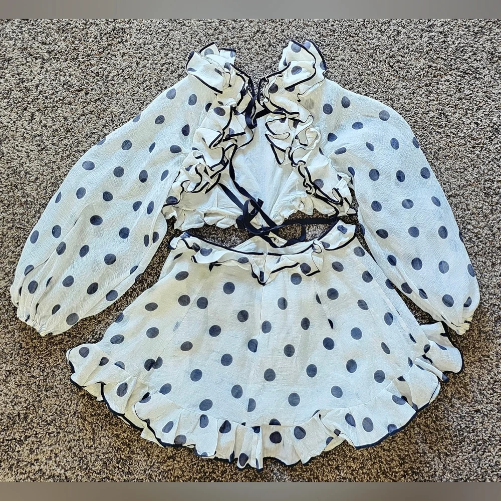 Zimmermann Lovestruck Ruffled Polka-Dot Linen-Blend Open-Back Mini Dress Size 2 - Picture 5 of 14